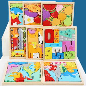 Wooden three-dimensional jigsaw puzzle building block toys